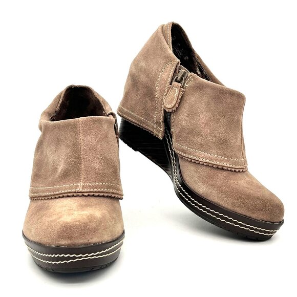 Dr. Scholls Ankle Boots Womens Size 9M Brown Suede Leather Upper Side Zipper - Picture 1 of 16